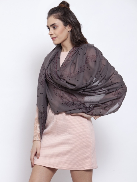 J Style Women Grey & Black Printed Stole