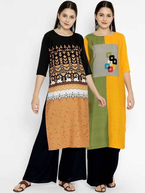 7Threads Pack Of 2 Floral Printed Crepe Kurta, Multi