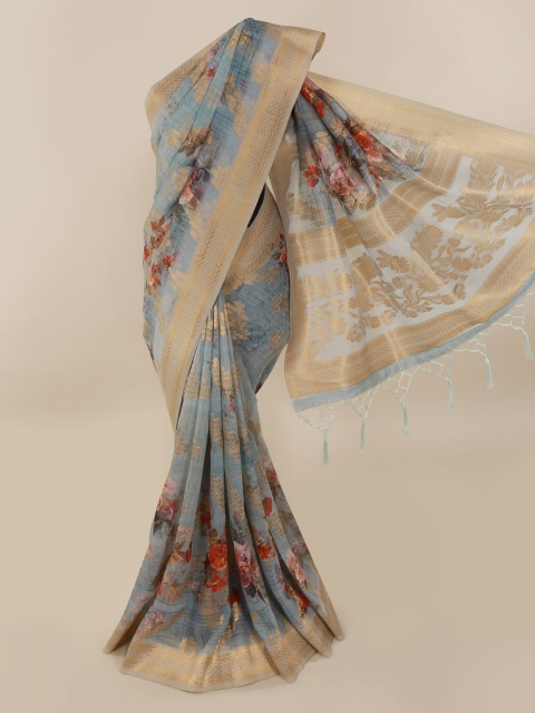 Pothys Blue Printed Pure Silk Saree