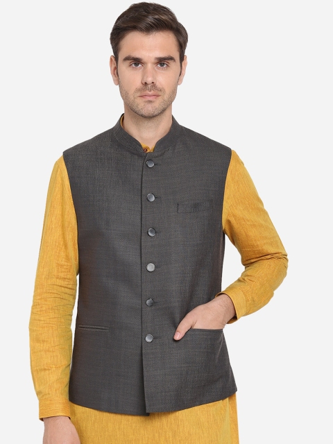 Greenfibre Men's Grey Solid Terry Rayon Nehru Jacket