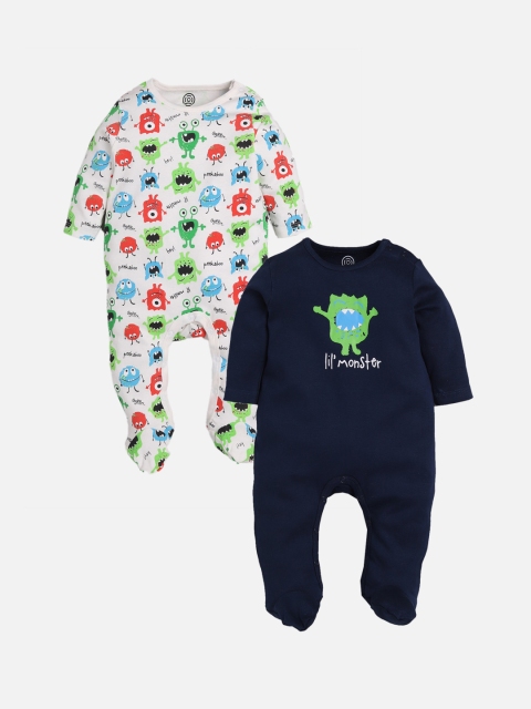 TAMBOURINE Infants Boys Pack Of 2 Printed Cotton Sleepsuit, Navy blue