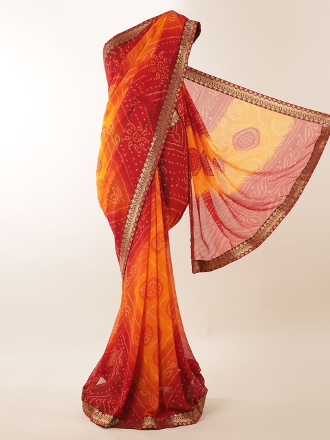 Pothys Yellow Printed Poly Georgette Saree