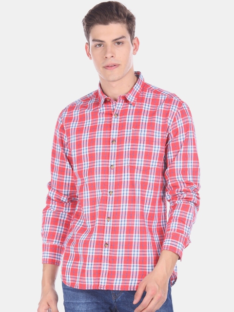 Flying Machine Men Red Regular Fit Checked Casual Shirt