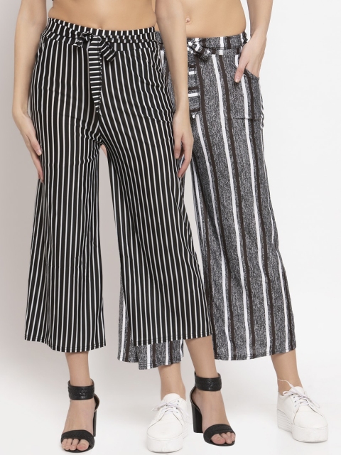 KLOTTHE Women Pack of 2 Printed Wide Leg Palazzos, Grey
