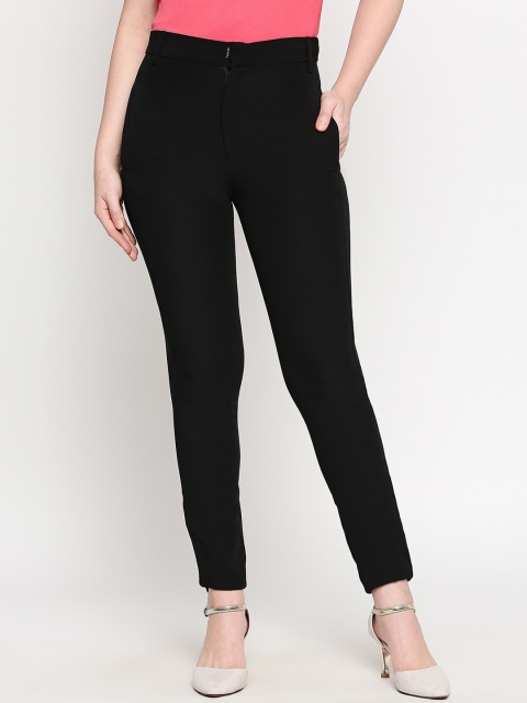 inocenCia Women Black Regular Fit Solid Regular Trousers