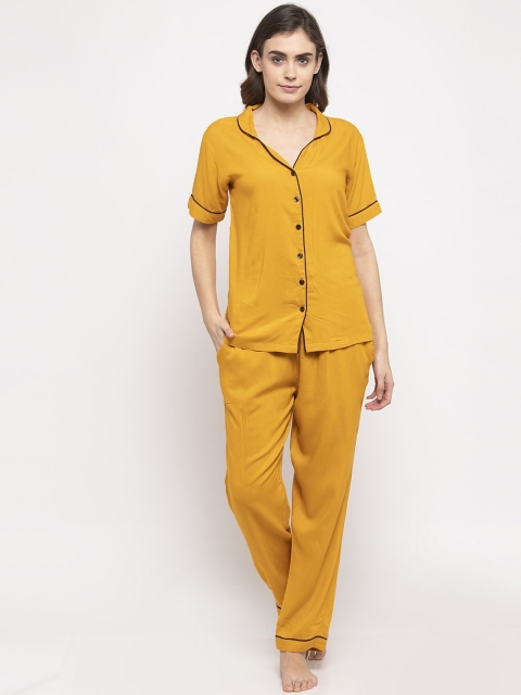 NEUDIS Women Mustard Solid Night suit