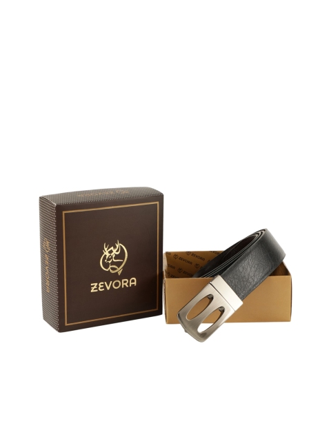 ZEVORA Men Black & Brown Textured Reversible Belt