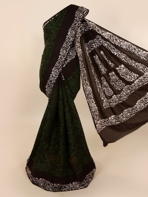 Pothys Black & Off-White Pure Cotton Printed Saree