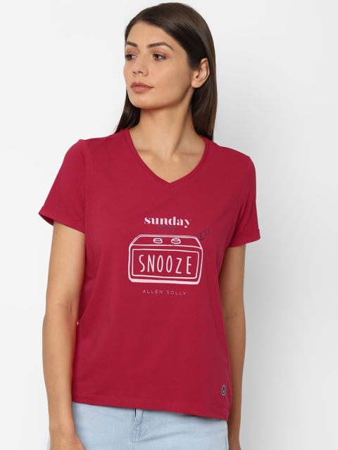 Allen Solly Woman Pink Printed V-Neck T-shirt