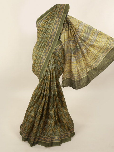 Pothys Green & Beige Pure Silk Printed Saree
