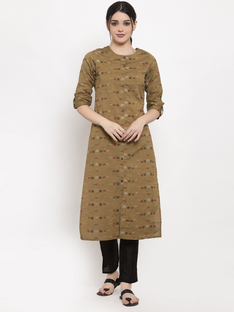 ALC Creations Mustard Yellow Woven Design A-Line Kurta