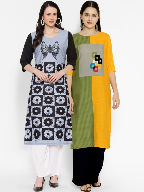 7Threads Women Pack Of 2 Multicoloured Printed Crepe Kurtas, Multi