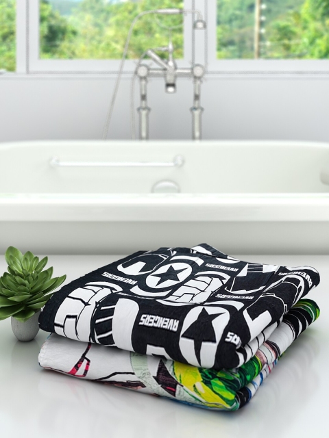 Marvel Pack of 2 Black & Blue Printed 300 GSM Bath Towels