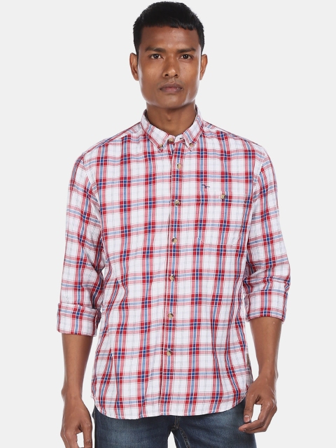 Flying Machine Men Red Regular Fit Checked Casual Shirt
