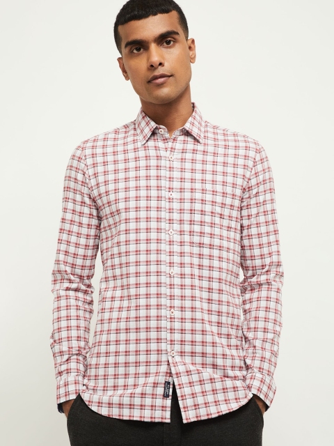max Men White & Red Regular Fit Checked Casual Shirt
