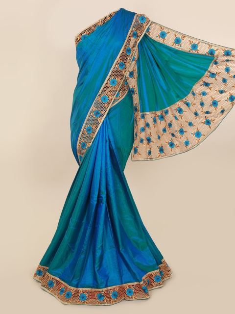 Pothys Blue Solid Art Silk Saree