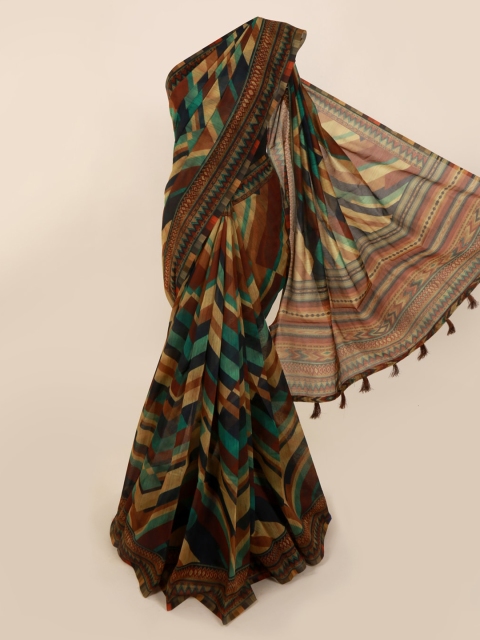 Pothys Multicoloured Cotton Blend Striped Chanderi Saree, Multi