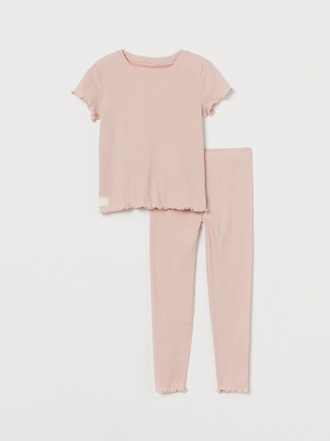 H&M Girls Ribbed Cotton Pyjamas, Pink