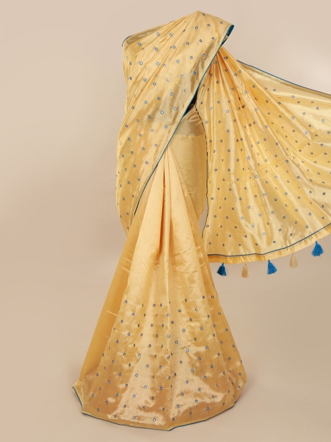 Pothys Cream-Coloured Embellished Cotton Blend Saree