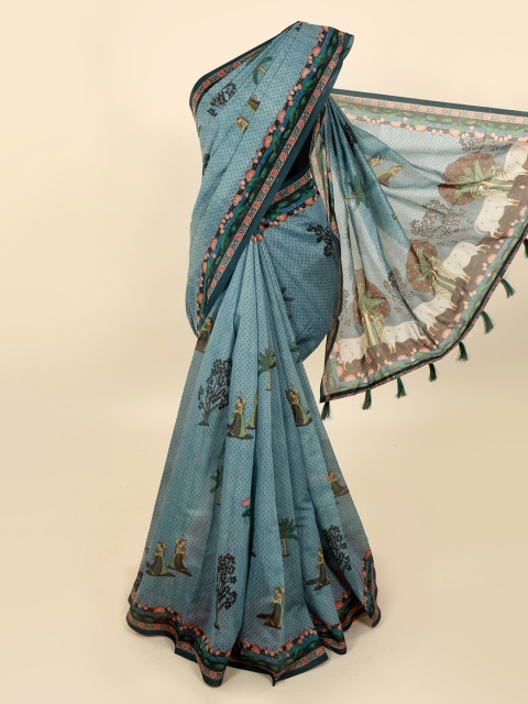 Pothys Blue Printed Cotton Blend Saree
