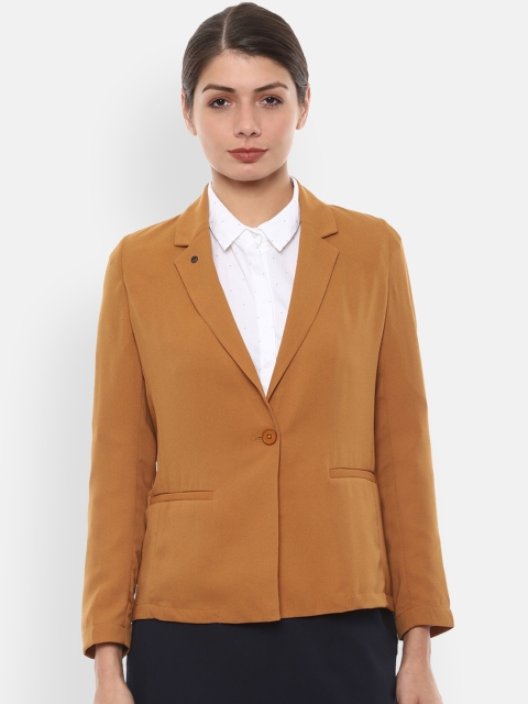 Van Heusen Woman Women Mustard Brown Solid Single-Breasted Formal Blazer