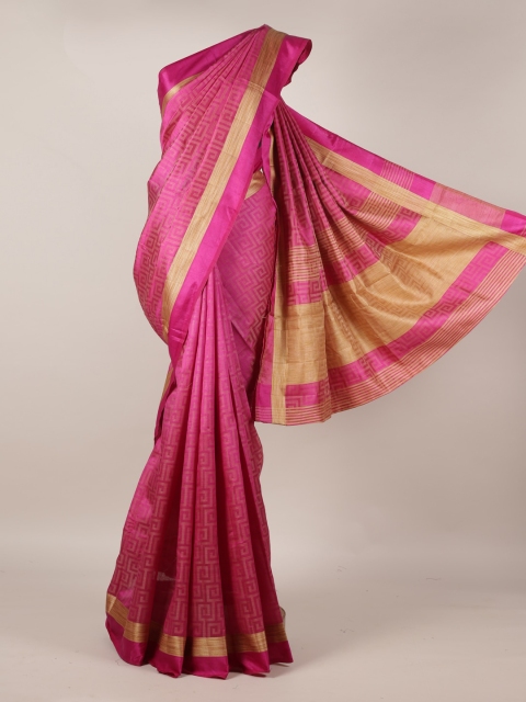 Pothys Magenta & Gold-Toned Jute Silk Printed Saree