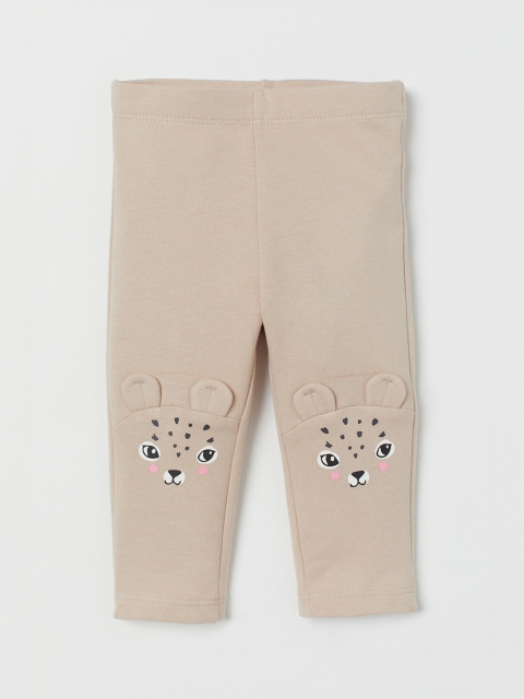 H&M Girls Beige Printed Brushed-inside leggings