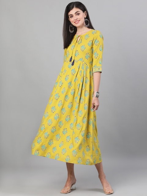Nayo Women Green Printed A-Line Dress