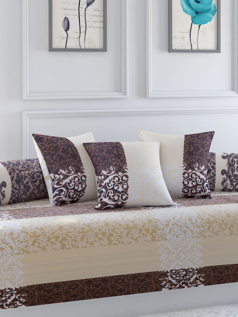 Bromwick Set Of 8 Beige & Brown Ethnic Motifs Printed Diwan Set