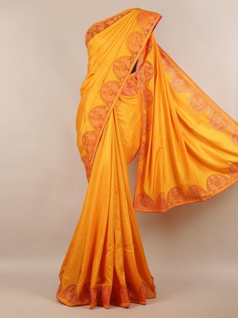 Pothys Yellow Solid Art Silk Saree