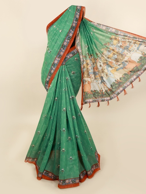 Pothys Green Printed Cotton Blend Saree