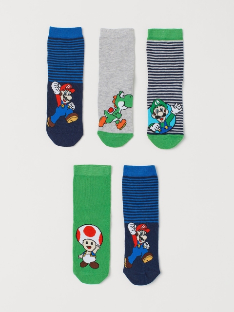 H&M 5-Pack Patterned Socks, Green