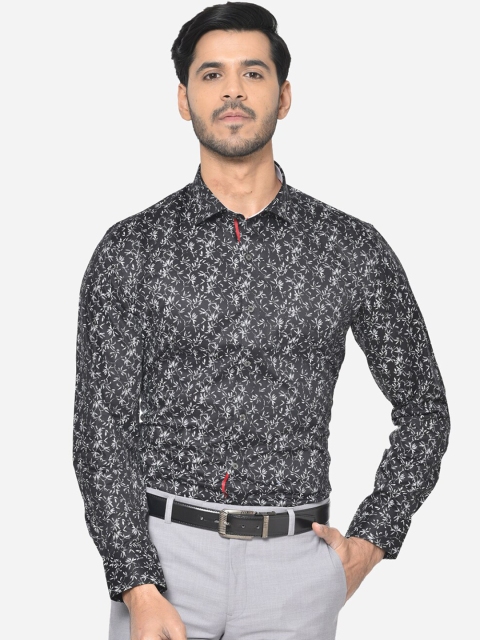 Greenfibre Men Black & Grey Slim Fit Printed Formal Shirt