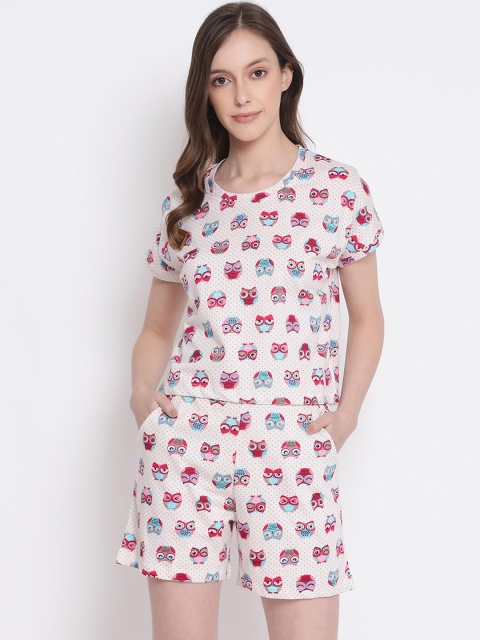 Kanvin Women Off-White & Red Printed Night suit