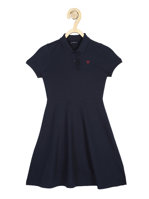 Allen Solly Girls Navy Blue Solid Fit and Flare Dress