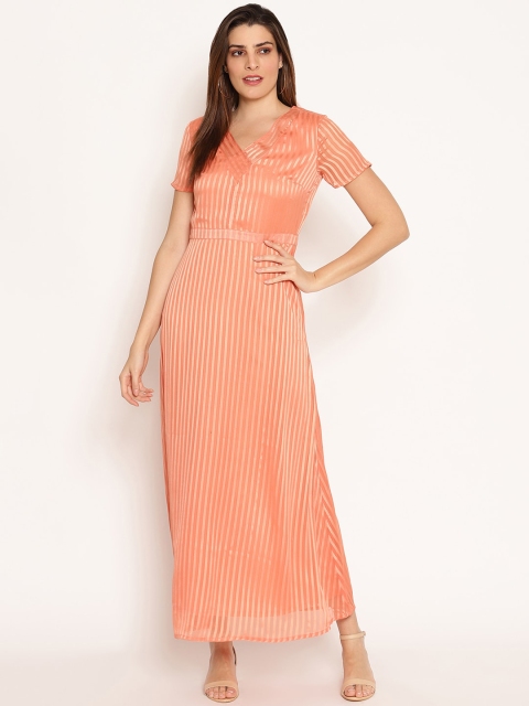 HOUSE OF KKARMA Women Peach Striped Maxi Dress