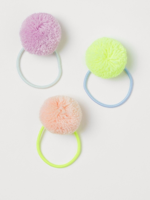 H&M Girls Multicoloured 3-Pack Pompom Hair Elastics, Multi