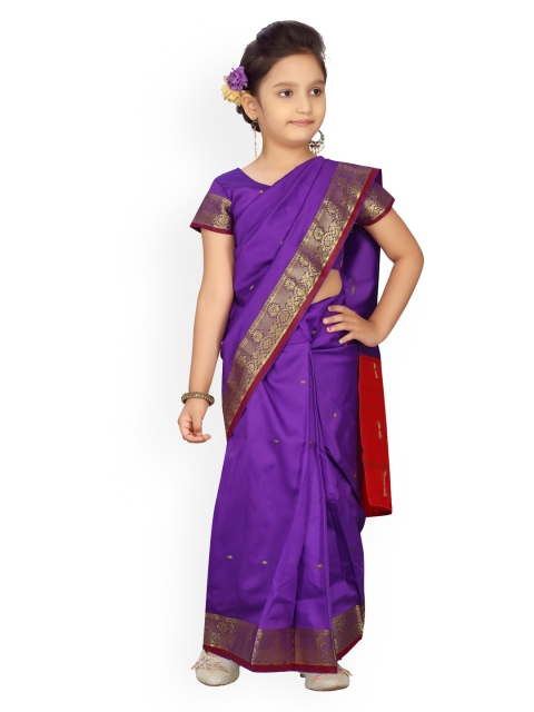 Aarika Purple & Gold-Toned Pure Silk Solid Ready To Wear Kanjeevaram Saree