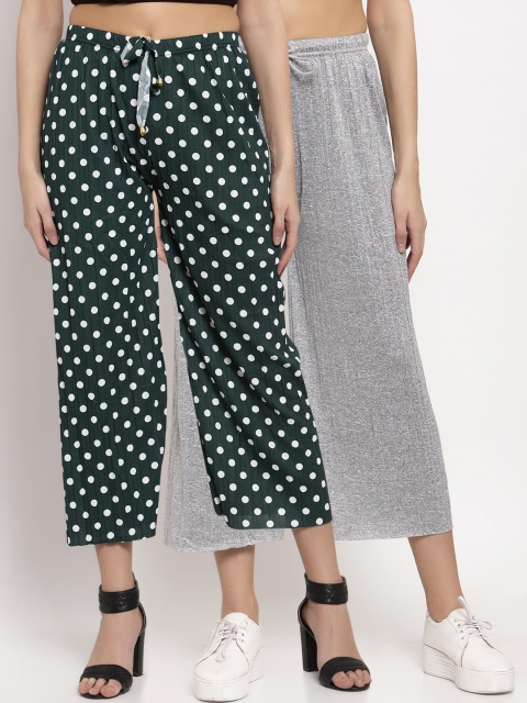 KLOTTHE Women Pack of 2 Green & Grey Printed Wide Leg Palazzos