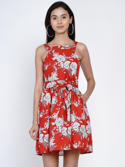 Abiti Bella Women Red Printed Fit and Flare Dress