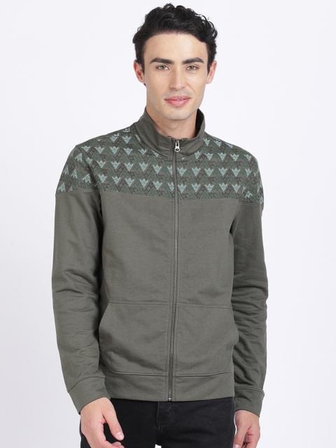 ANTHEM Men Olive Green Printed Sweatshirt