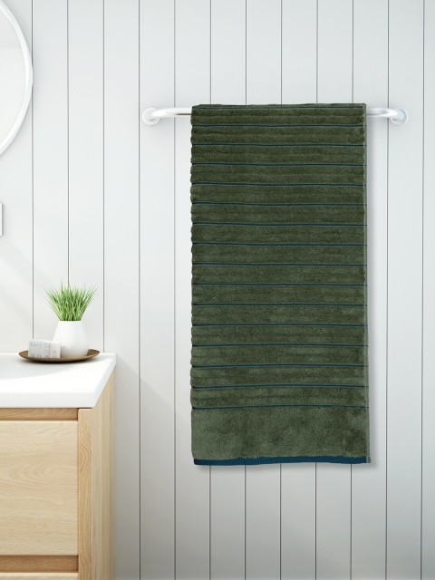 SPACES Unisex Green Striped Exotica 575 GSM Bath Towel
