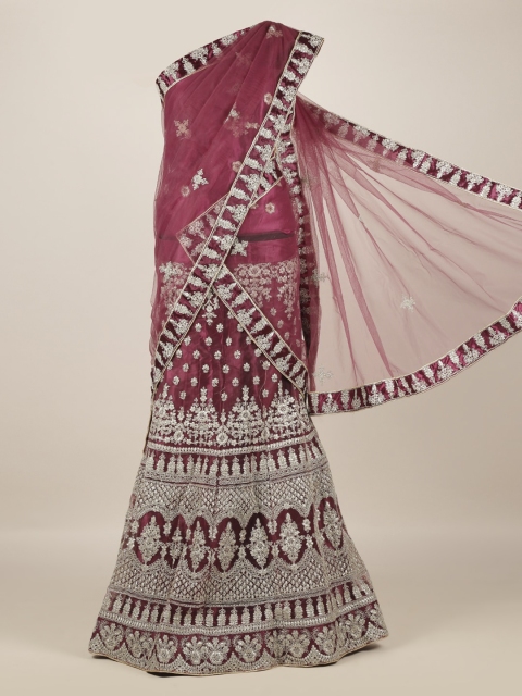 Pothys Maroon Woven Design Net Lehenga Half Saree