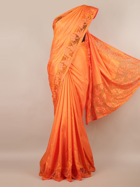 Pothys Orange Embroidered Art Silk Saree