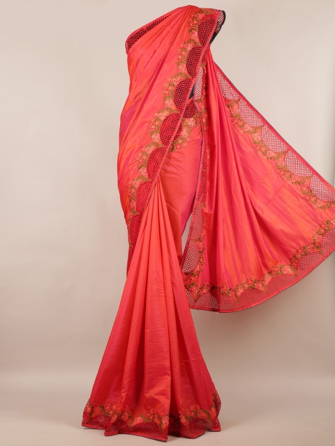 Pothys Orange Solid Art Silk Saree