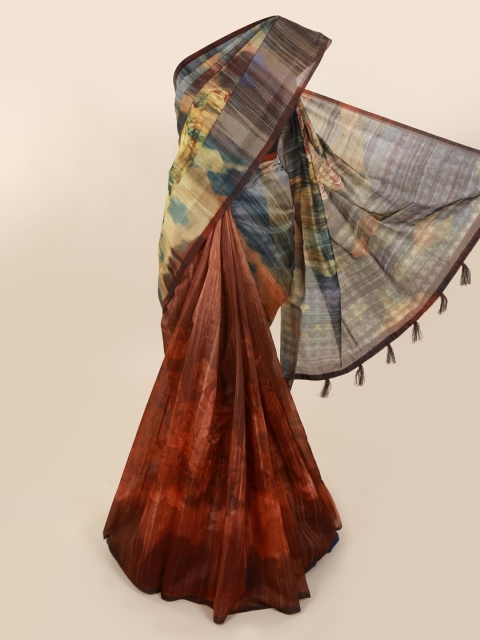 Pothys Multicoloured Cotton Blend Printed Chanderi Saree, Multi