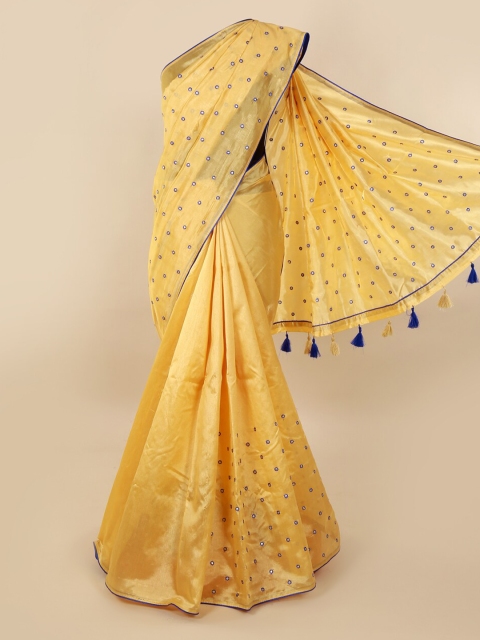 Pothys Cream-Coloured Embroidered Cotton Blend Saree