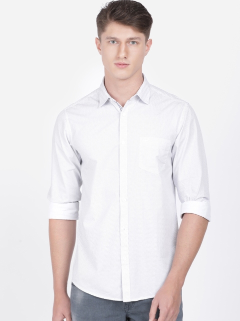 Crocodile Men White & Blue Slim Fit Printed Casual Shirt