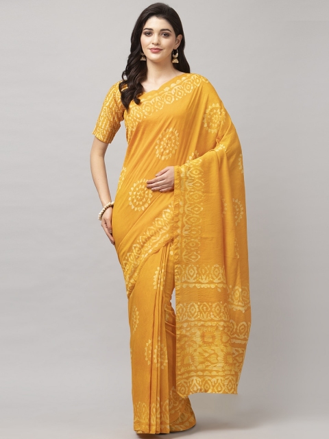 Satrani Yellow Printed Polycotton Saree