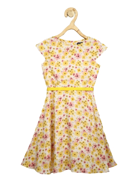 Allen Solly Girls Yellow Printed Fit and Flare Dress